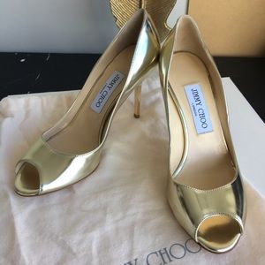 Jimmy choo gold open toe heels